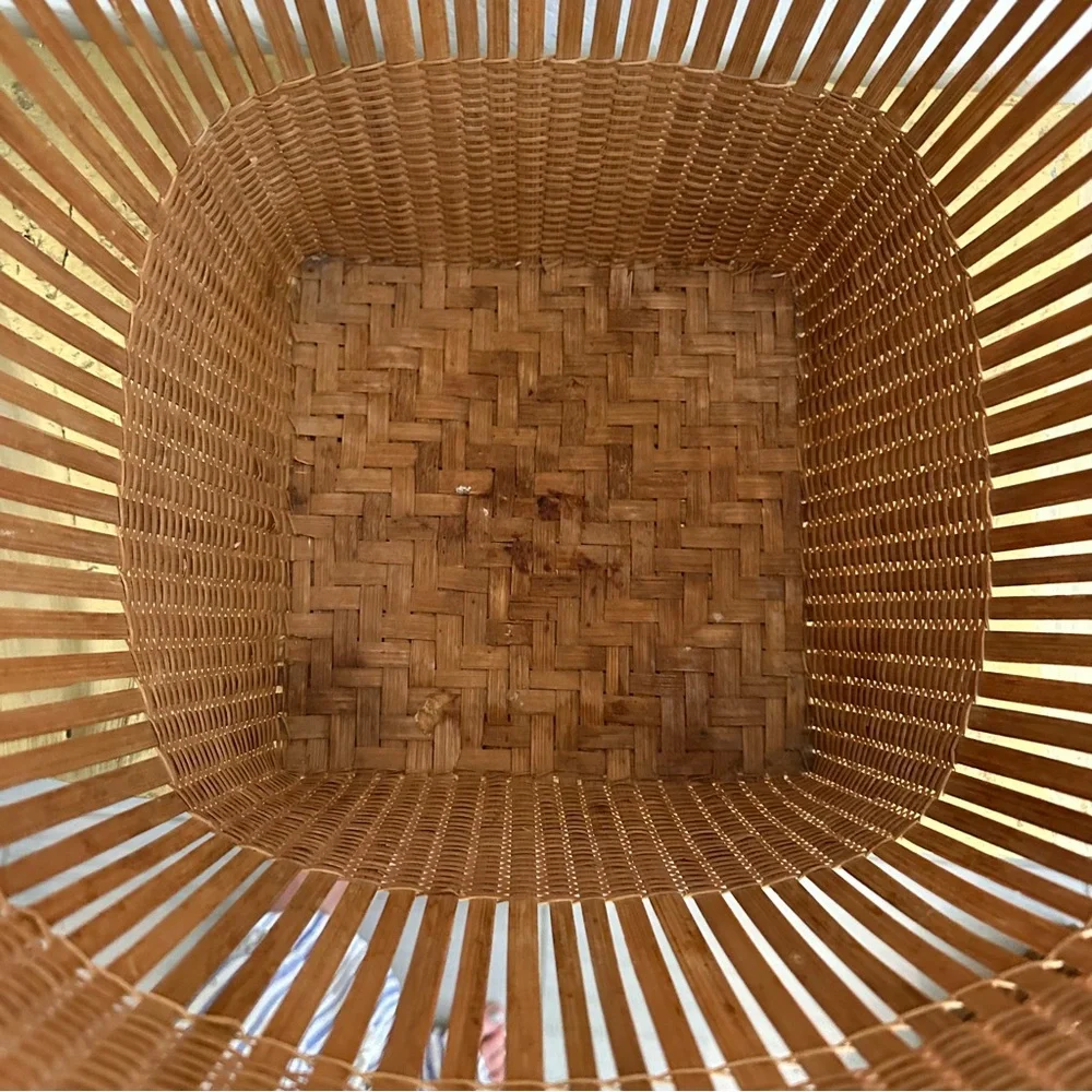 Vintage 1960s Japanese/Thai Woven bamboo harvest decorative basket-14” tall